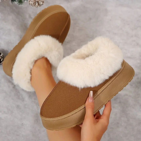 Brown Fashionable Women's Suede Shearling Ankle Moccasins - Picture 8 of 8